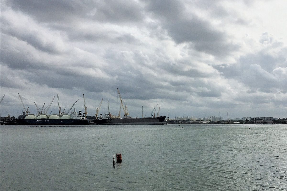 Shipyard cranes across the water, Singapore