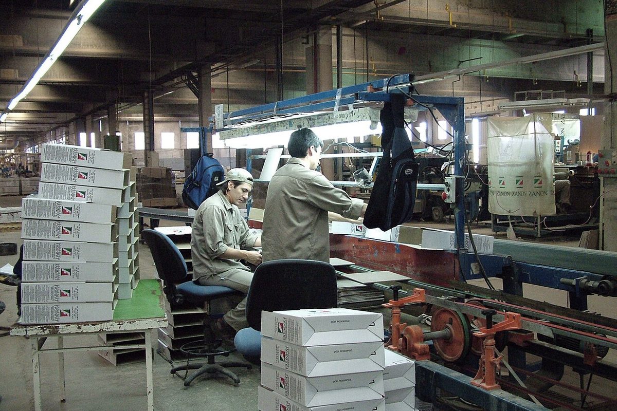 Inside a ceramics factory, tiles on the line