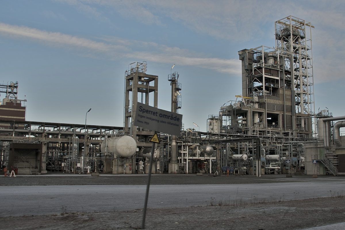 Petrochemical plant pipework and towers